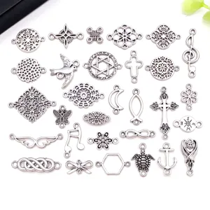 Retro Zinc Alloy Connector Charms Geometric Hollow Flower Cross Note Links For DIY Necklace Bracelet Jewelry Making