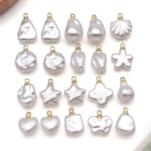 Baroque Irregular Artificial Pearl Charms ABS Plastic Heart Star Butterfly Pendants Gold Silver Plated For DIY Jewelry