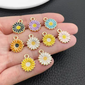 Colorful enamel daisy flower charms alloy pendants for DIY jewelry making earrings necklace crafts