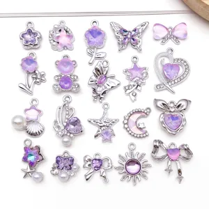 DIY purple crystal alloy metal charms pendants set for handmade earrings necklace jewelry making