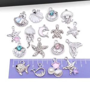 Serie océano estrella de mar medusa diamantes cola de pez colgante joyería DIY