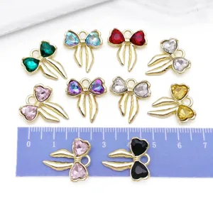 DIY colorful rhinestone bow alloy charms, sweet cute jewelry pendants for handmade bracelets