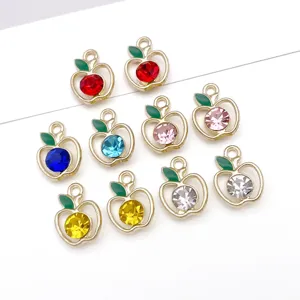 DIY colorful rhinestone apple alloy pendants for handmade bracelet necklace jewelry making