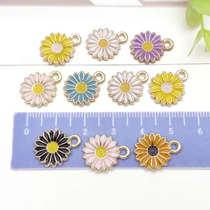 Alloy enamel sunflower daisy charms for DIY jewelry making, earrings, and necklaces.
