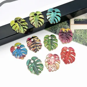 Colorful enamel monstera leaf charms, metal alloy DIY jewelry making accessories for keychain bag pendants.