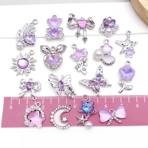 DIY handmade jewelry charms set alloy purple heart bow butterfly star pendants for accessories making