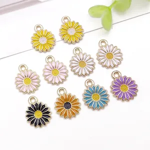 Alloy enamel sunflower daisy charms for DIY jewelry making, cute pendant for necklace earrings.