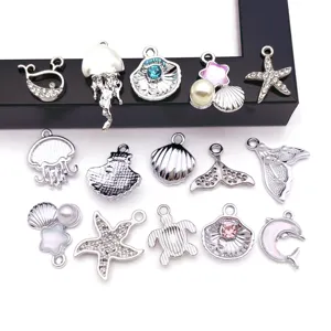 Serie océano aleación diamantes imitación perla concha estrella mar colgante DIY