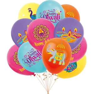 Diwali party latex balloons set featuring traditional elephant and diya printed designs.