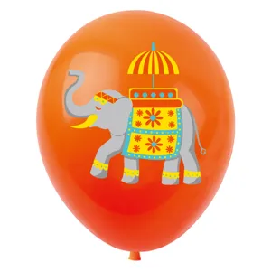 12-inch orange latex balloon with festive elephant print, ideal for Indian festival party decorations.