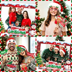 Christmas photo booth props set party selfie frame glasses holiday decorations 2027
