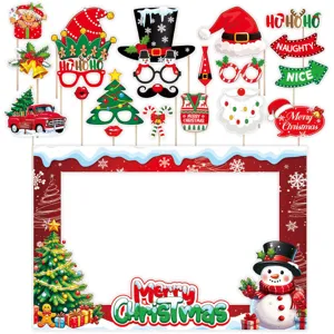 Christmas photo booth props set with large frame holiday party funny selfie decorations