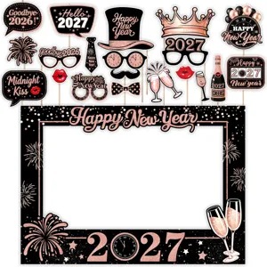 2027 Or Rose Nouvel An Accessoires De Photomaton Happy New Year 2027 Cadre Photo Et Lunettes Drôles Accessoires Portables Pour Décorations De Fête De Réveillon