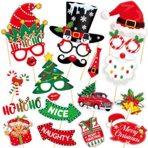 Christmas photo booth props set party supplies funny glasses hats signs decorations