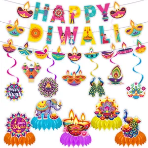 Diwali Party Decorations Indian Festival Banner Swirl Hanging Ornament Paper Honeycomb Table Centerpiece Decor For Traditional Celebration Home Office Layout