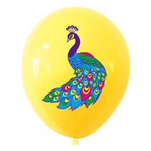 Diwali theme party latex balloon with colorful peacock print, perfect for festival decorations.