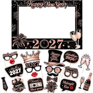 2027 Nouvel An Accessoires Photo Booth Or Rose Noir Fete Selfie Cadre Decoration Set