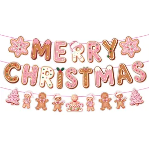 Christmas gingerbread man party decoration set Merry Christmas banner details view