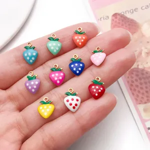 Stainless steel gold plated enamel strawberry charms DIY jewelry making accessories pendant