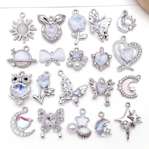 White Rhinestone Bow Knot Cross Star Rose Charms Zinc Alloy Pendants For DIY Bracelet Necklace Jewelry Making Accessories