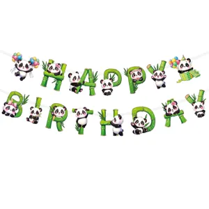 Cute panda birthday party banner hanging decoration sweet cartoon bamboo party supplies