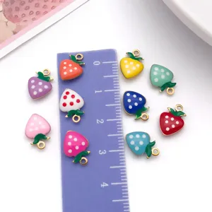Colorful enamel strawberry charms pendants for DIY handmade jewelry making accessories.