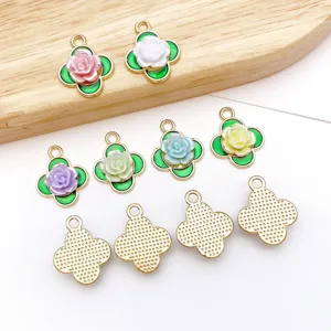 DIY enamel four-leaf clover rose flower metal charms pendants for handmade bracelet necklace jewelry making