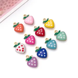 Colorful enamel strawberry charms pendant for handmade DIY jewelry making earrings necklace.