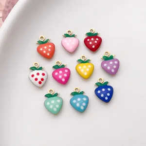 Stainless steel gold plated enamel strawberry charms pendant DIY jewelry making accessories