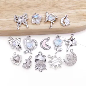 Silver alloy crystal butterfly heart star moon charms DIY jewelry pendant making accessories