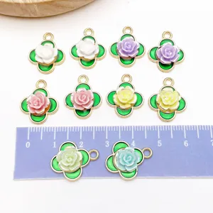 Colorful four-leaf clover rose alloy DIY jewelry charms pendant for necklace and bracelet