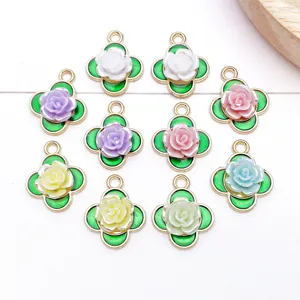 Clover rose alloy pendant DIY jewelry accessory charm for necklace bracelet earring