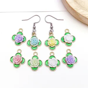 DIY enamel clover flower alloy charms and earrings pendants for handmade jewelry making craft.