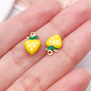 Stainless Steel Enamel Yellow Strawberry Pendant Charm DIY Jewelry Making Findings