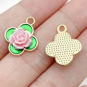 Gold-plated alloy clover rose enamel charms for DIY bracelet necklace earrings jewelry making