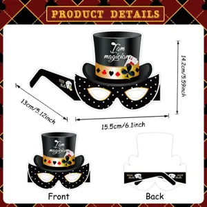 Casino Thema Party Pappbrille Detailansicht, Zauberhut und Poker Suiten Dekorationsdesign.