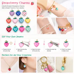 Stainless steel colorful enamel strawberry charms for DIY jewelry making necklaces and earrings.