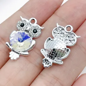 Shiny crystal owl metal pendant charms for DIY handmade bracelet necklace accessories