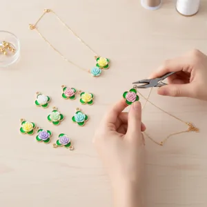 DIY enamel clover flower alloy necklace pendants and jewelry making components set for crafting.
