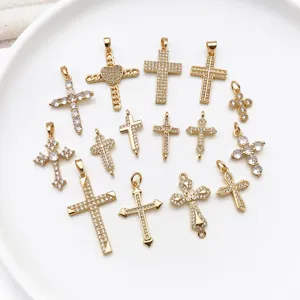 Ciondoli Croce Zircone Placcato Oro DIY Collana Creazione Gioielli Accessori