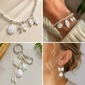DIY imitation pearl shell starfish bow charm necklace bracelet earrings jewelry accessories