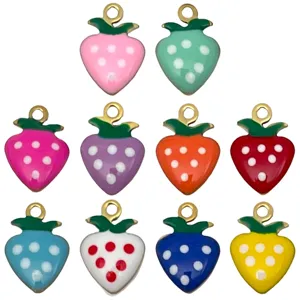 Stainless steel gold plated enamel strawberry charms for handmade DIY jewelry making.