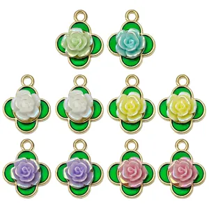 Colorful four leaf clover rose alloy charms DIY jewelry accessories for bracelet necklace