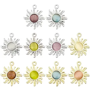 Sun Pendant Charms Zinc Alloy Artificial Cat's Eye Stone Flower Charms For DIY Necklace Earrings Keychain Making Supplies Jewelry Findings