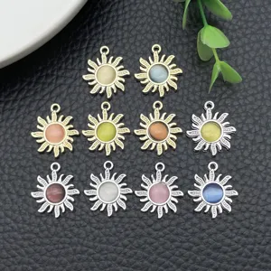 Zinc alloy cat eye stone sun pendants DIY necklace jewelry making crafts and charms parts