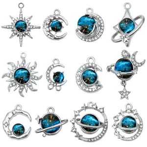 Hemelse Sterrenhemel Maan Ster Zon Planeet Hangers Legering Strass Glas Charms Voor DIY Sieraden Maken Ketting Oorbellen Accessoires Vrouwen