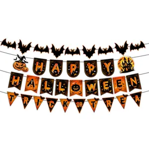 Halloween Party Dekoration Banner Set mit Fledermäusen Kürbissen und Buchstaben Flaggen.