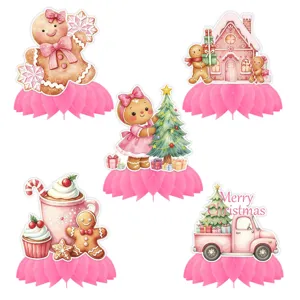 Christmas gingerbread man party decoration set pink honeycomb table centerpieces 5pcs