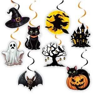 Halloween Party Hängedeko Set mit niedlichen Hexenhut Geist und Kürbis Hängeornamenten.