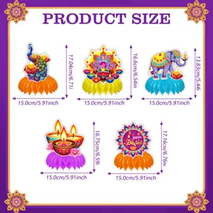 Diwali party honeycomb centerpiece decorations set with detailed dimensions for celebration.